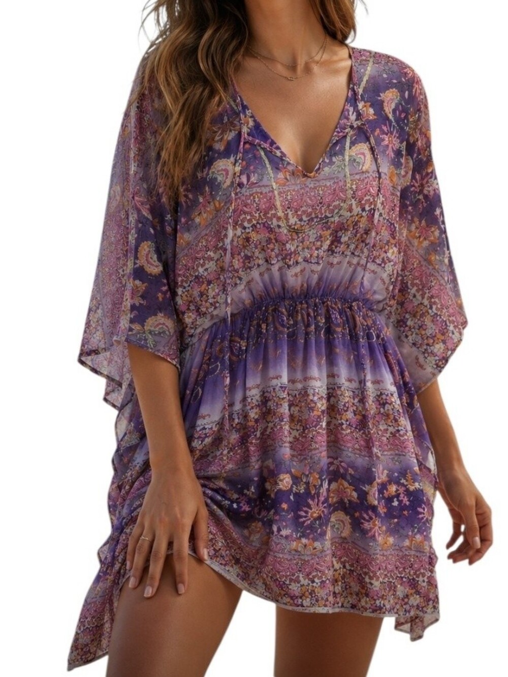 Purple Floral V-Neck Women’s Swim Cover-Up
